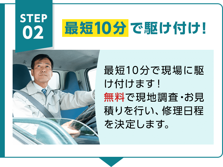 STEP02 最短10分で駆けつけ！